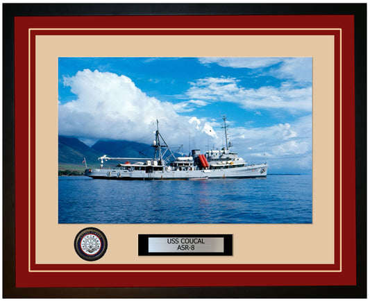 USS COUCAL ASR-8 Framed Navy Ship Photo Burgundy