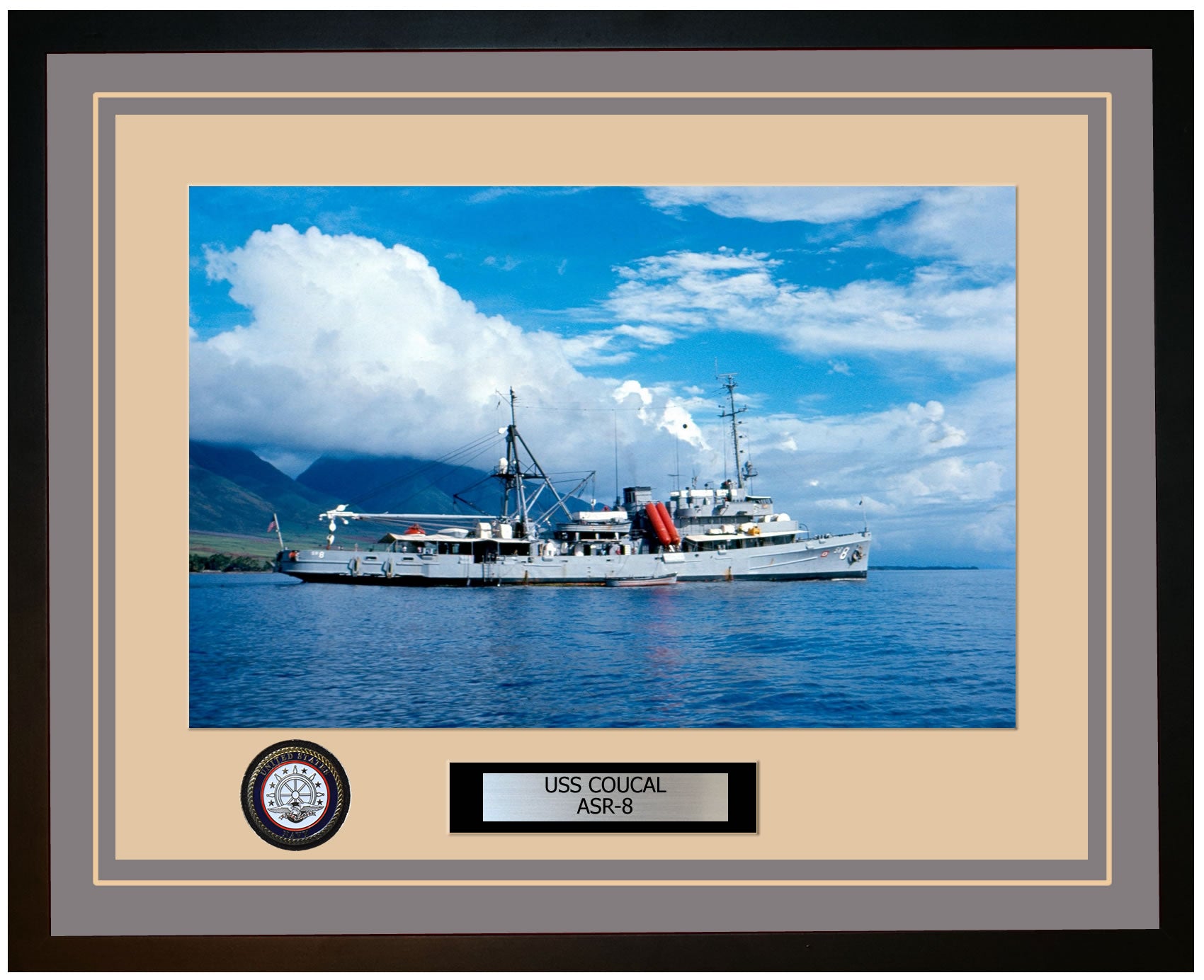 USS COUCAL ASR-8 Framed Navy Ship Photo Grey