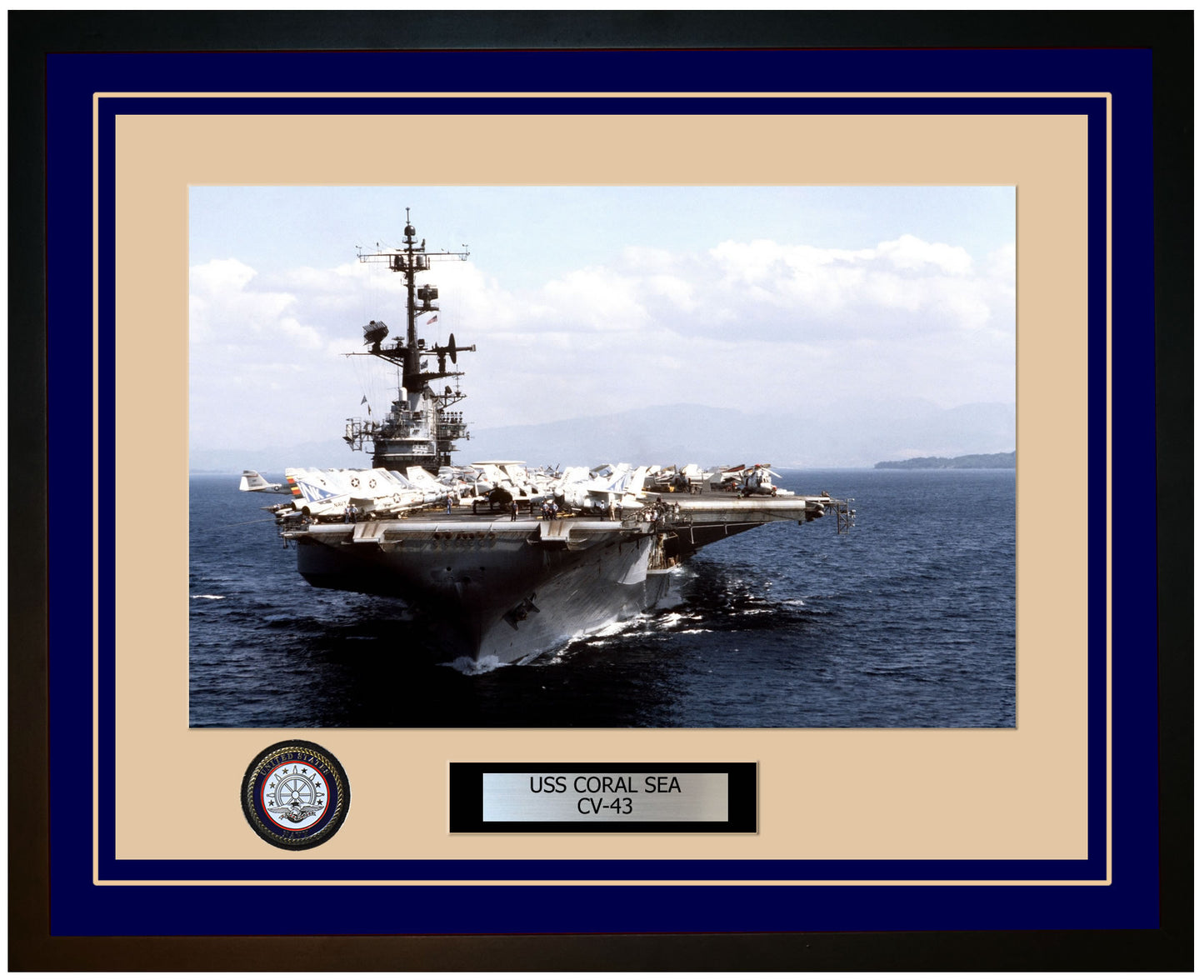 USS CORAL SEA CV-43 Framed Navy Ship Photo Blue