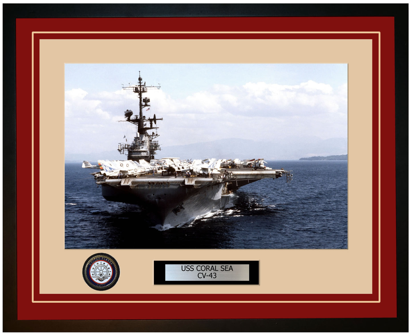 USS CORAL SEA CV-43 Framed Navy Ship Photo Burgundy