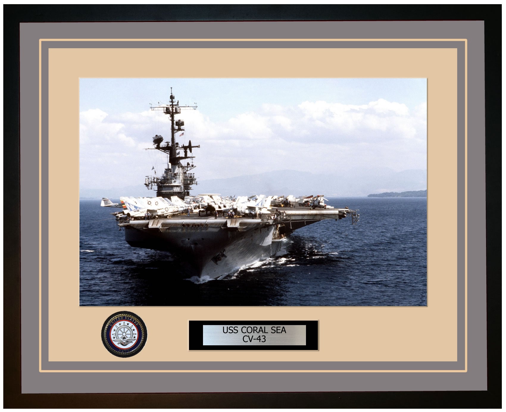 USS CORAL SEA CV-43 Framed Navy Ship Photo Grey