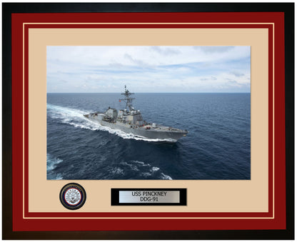 USS PINCKNEY DDG-91 Framed Navy Ship Photo Burgundy