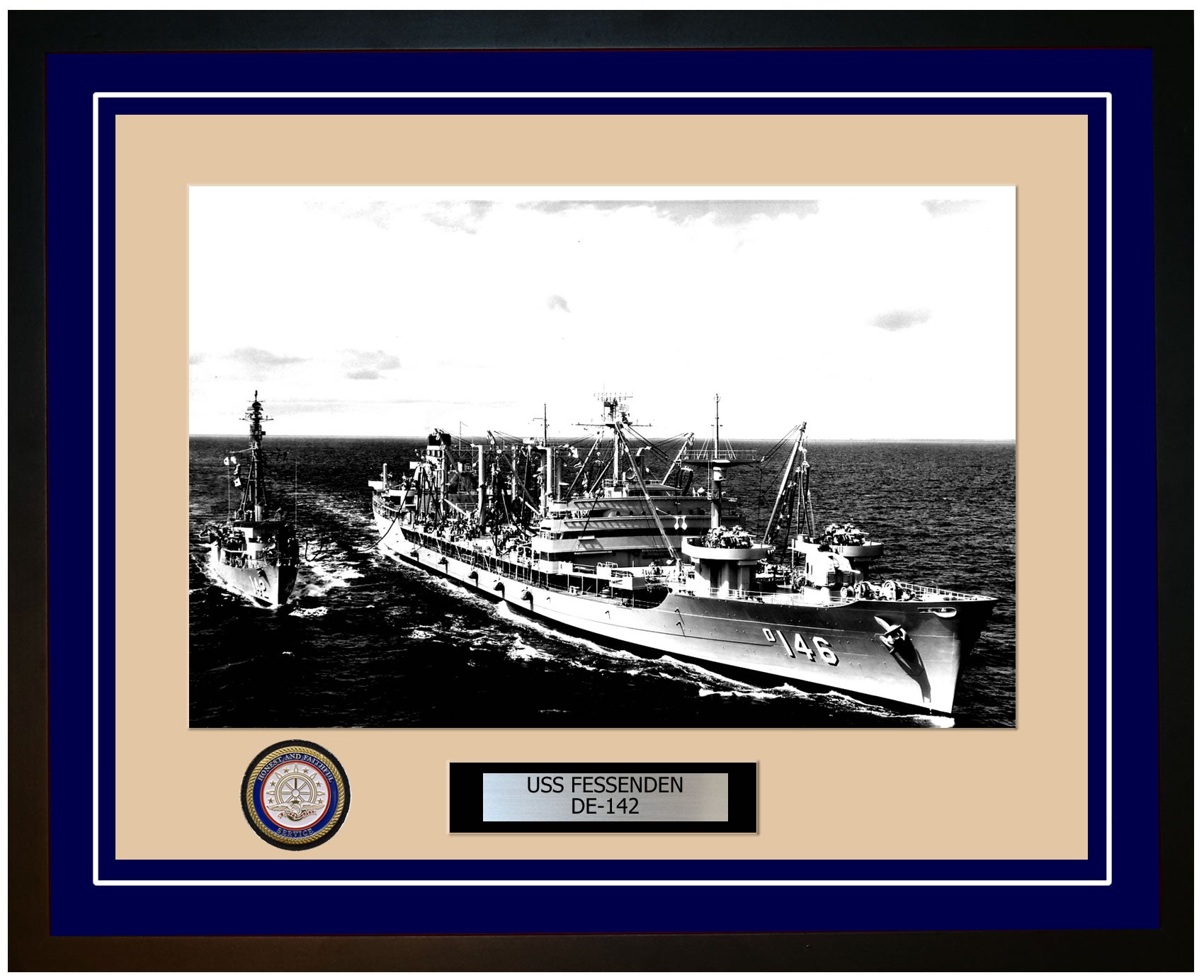 USS Fessenden DE-142 Framed Navy Ship Photo Blue