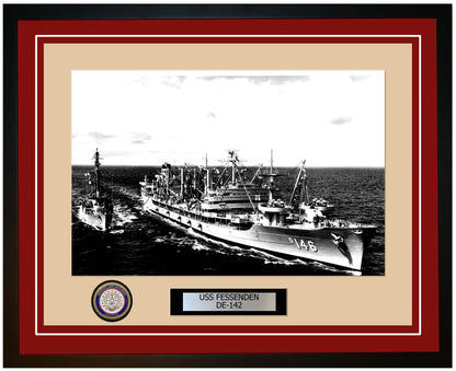 USS Fessenden DE-142 Framed Navy Ship Photo Burgundy