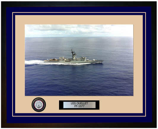 USS OUELLET FF-1077 Framed Navy Ship Photo Blue