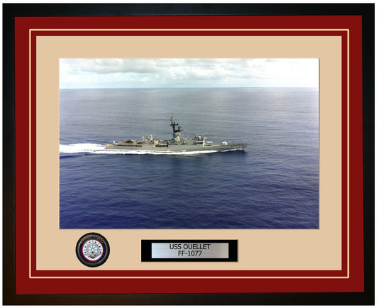 USS OUELLET FF-1077 Framed Navy Ship Photo Burgundy