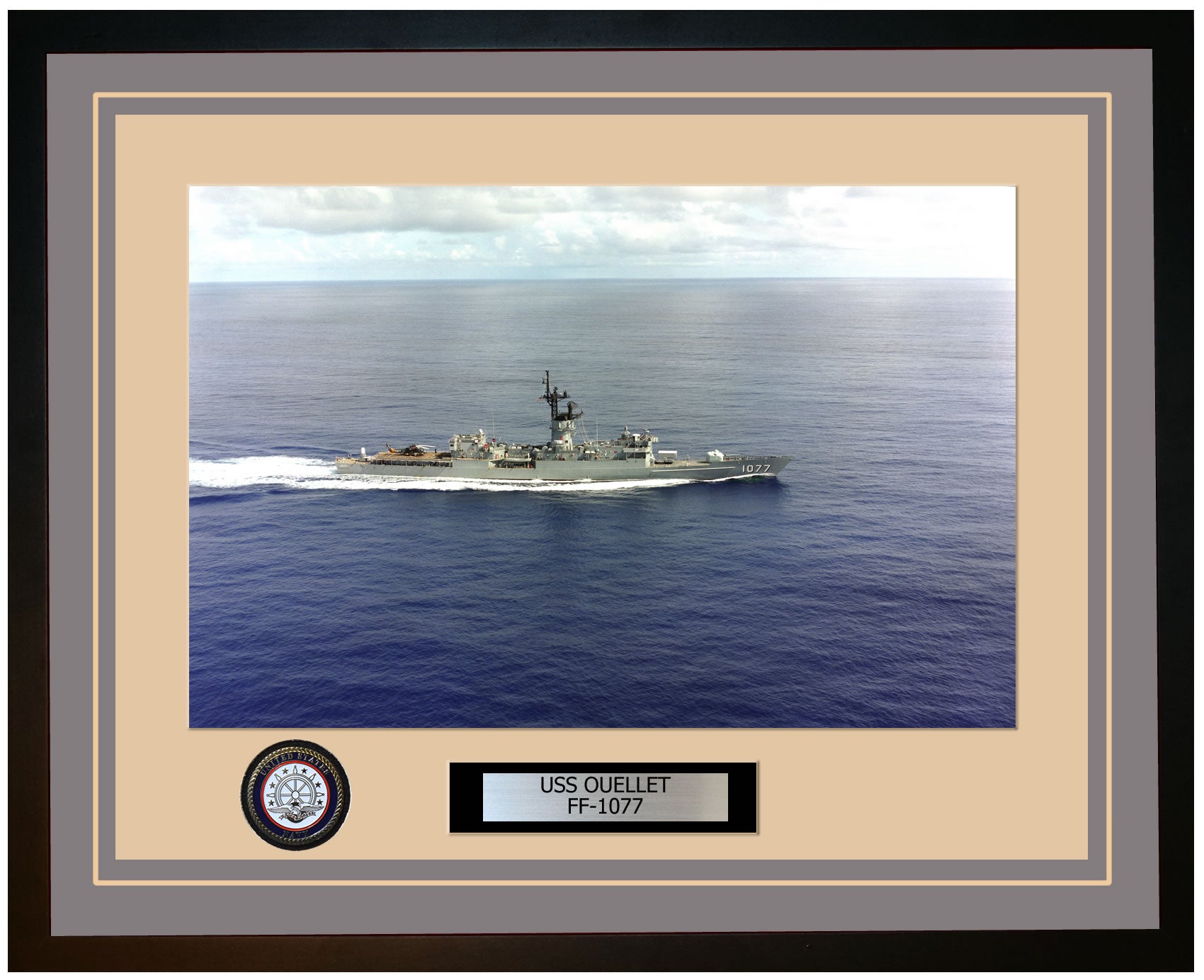 USS OUELLET FF-1077 Framed Navy Ship Photo Grey