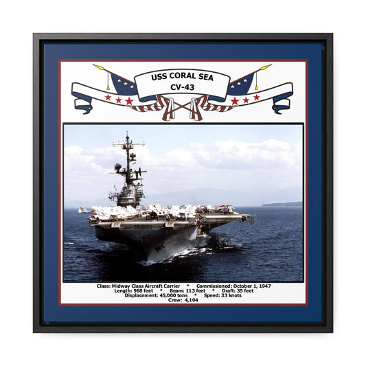 USS Coral Sea CV-43 Navy Floating Frame Photo Front View