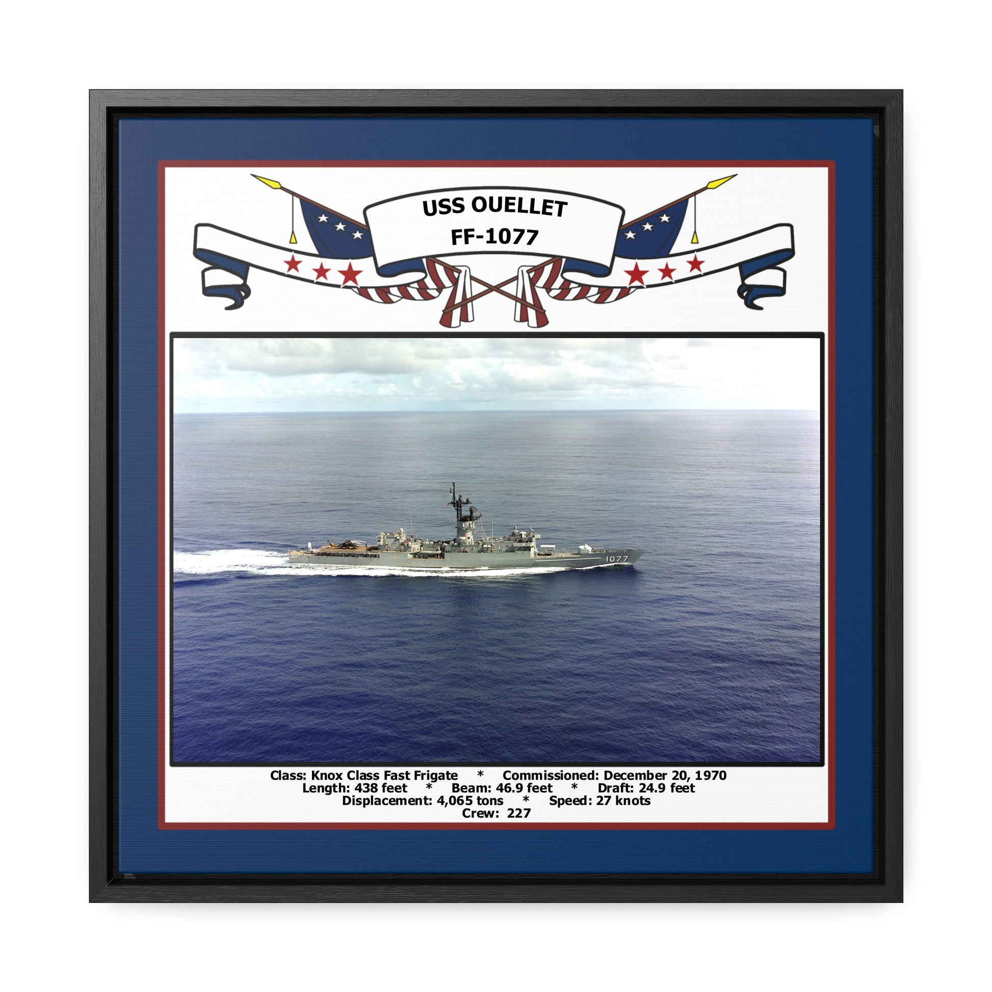 USS Ouellet FF-1077 Navy Floating Frame Photo Front View