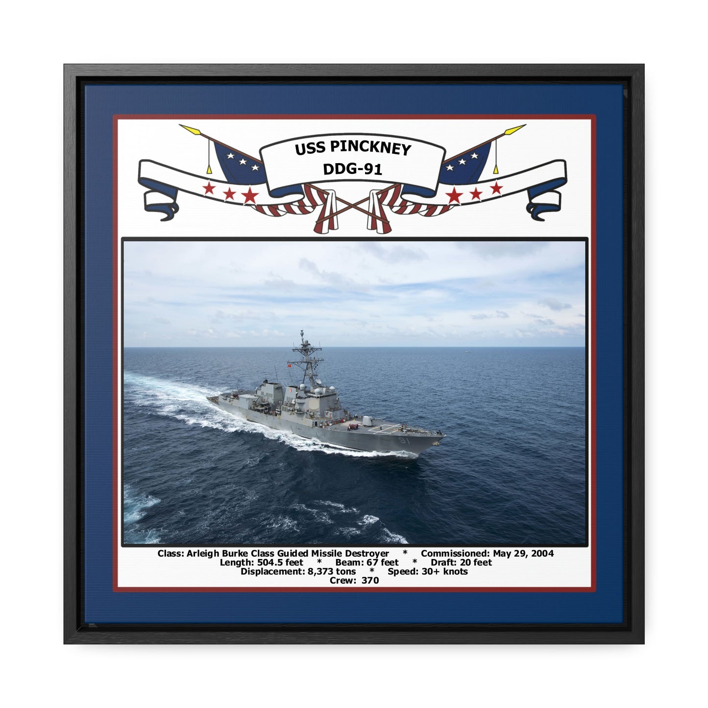 USS Pinckney DDG-91 Navy Floating Frame Photo Front View