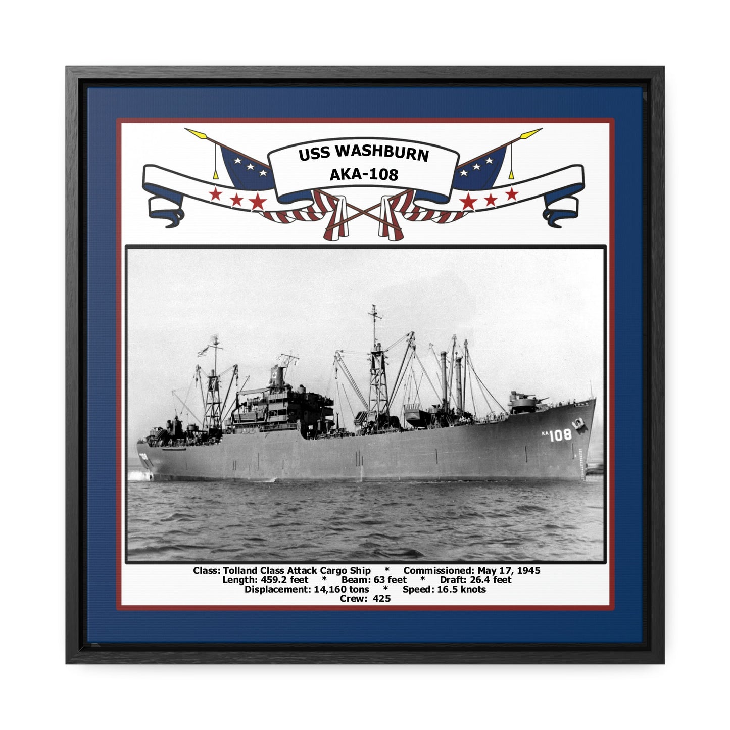 USS Washburn AKA-108 Navy Floating Frame Photo Front View