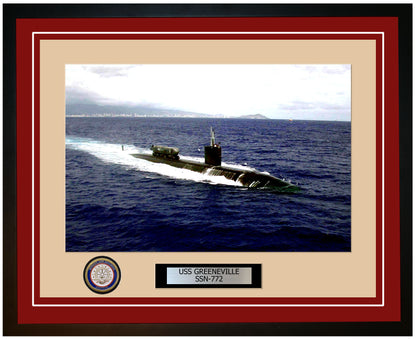 USS Greeneville SSN-772 Framed Navy Ship Photo Burgundy