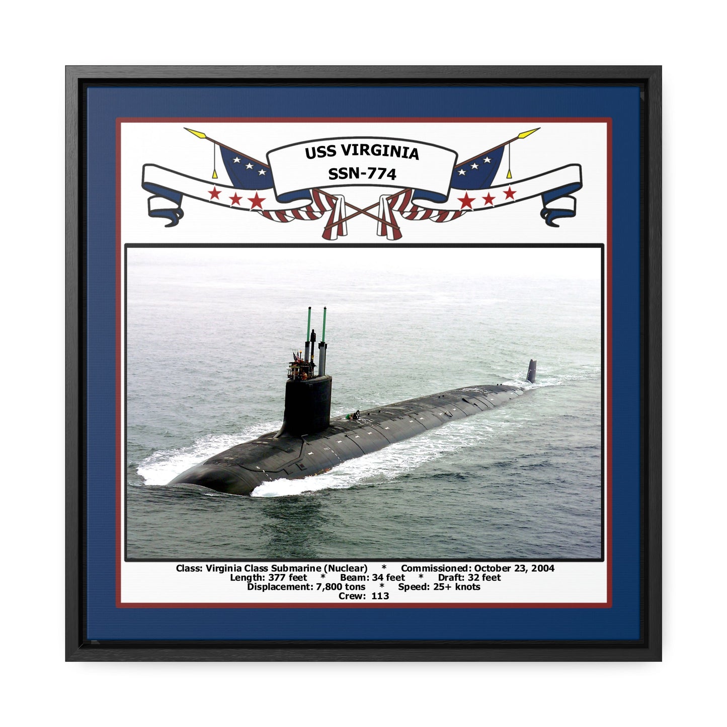 USS Virginia SSN-774 Navy Floating Frame Photo Front View