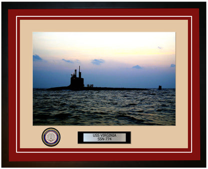 USS Virginia SSN-774 Framed Navy Ship Photo Burgundy