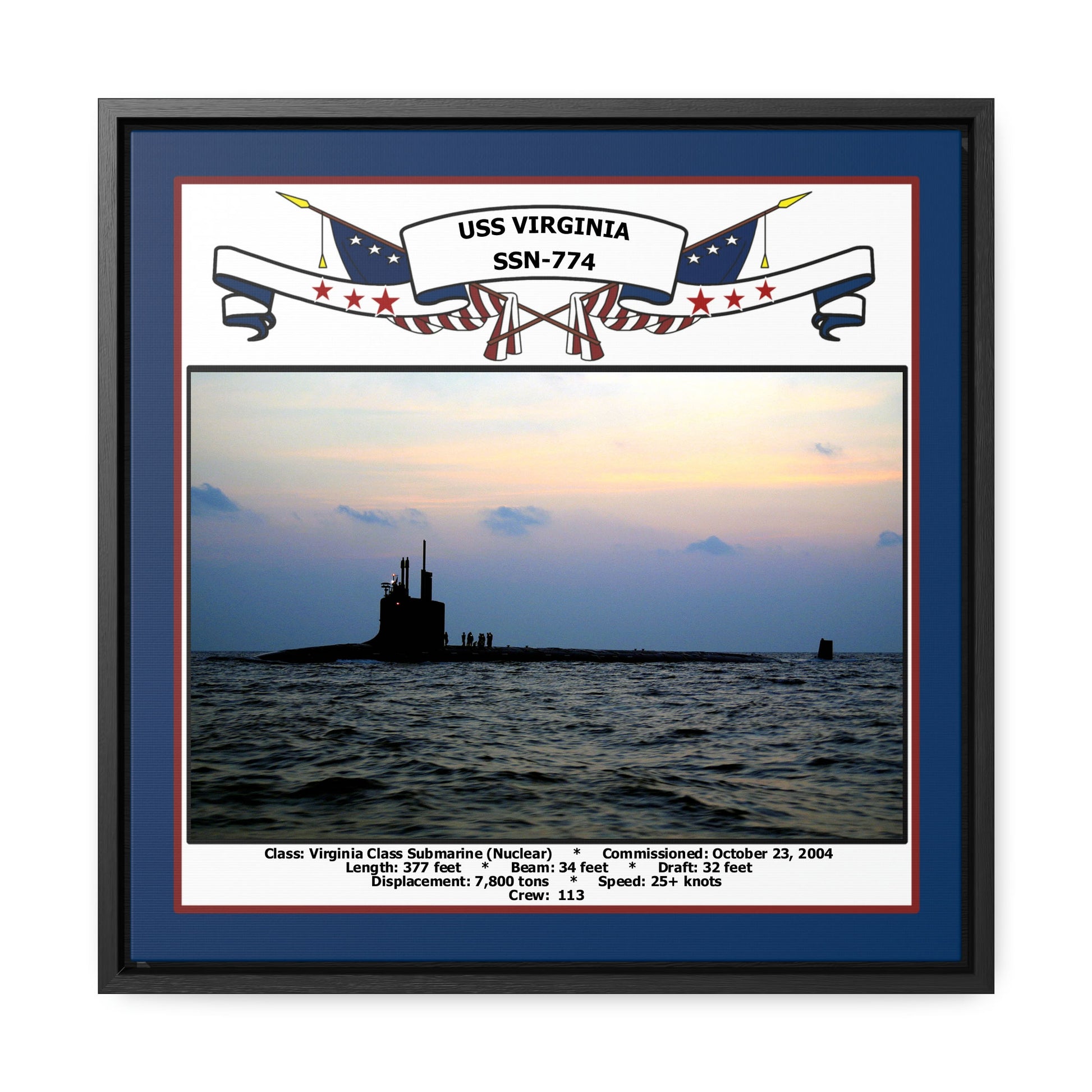 USS Virginia SSN-774 Navy Floating Frame Photo Front View