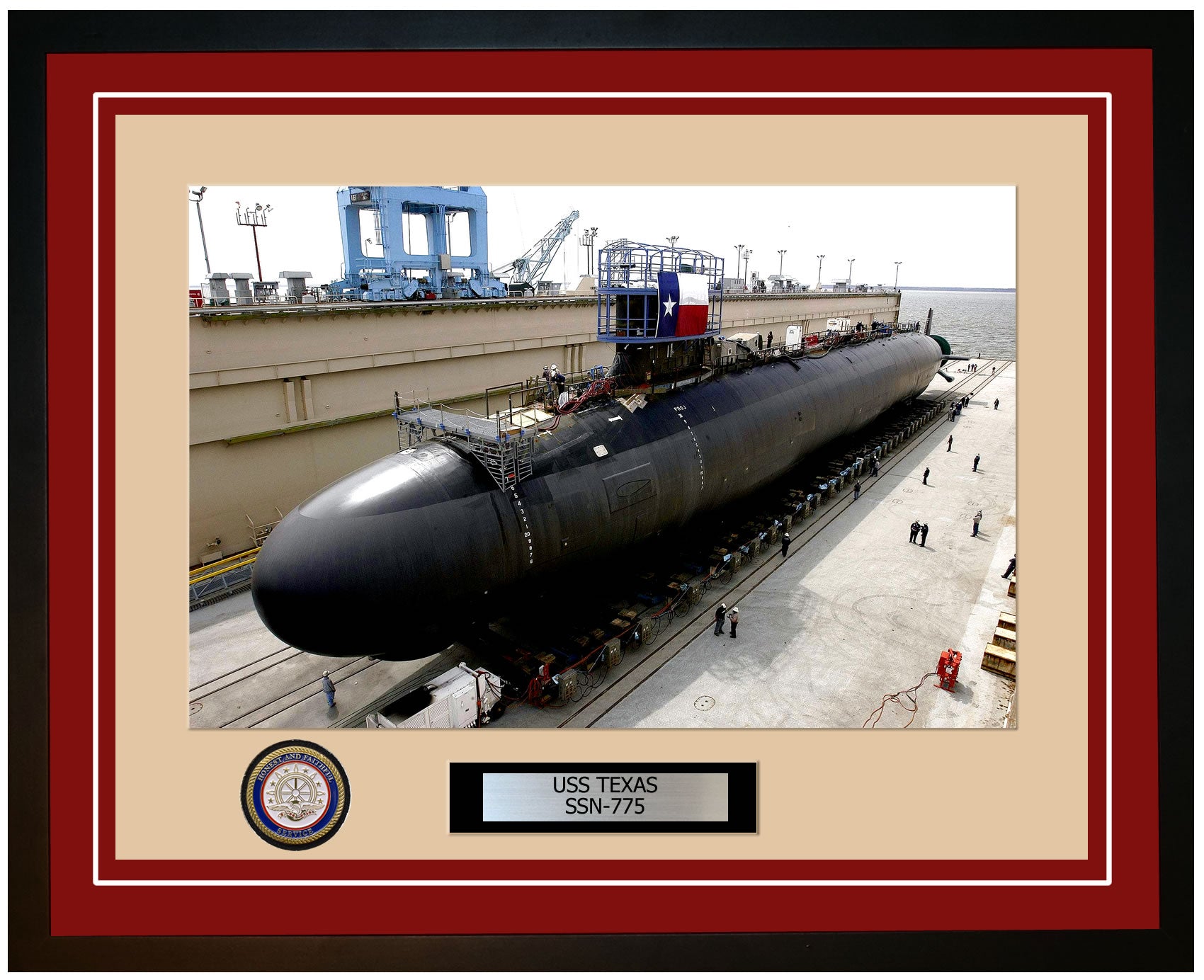 USS Texas SSN-775 Framed Navy Ship Photo Burgundy
