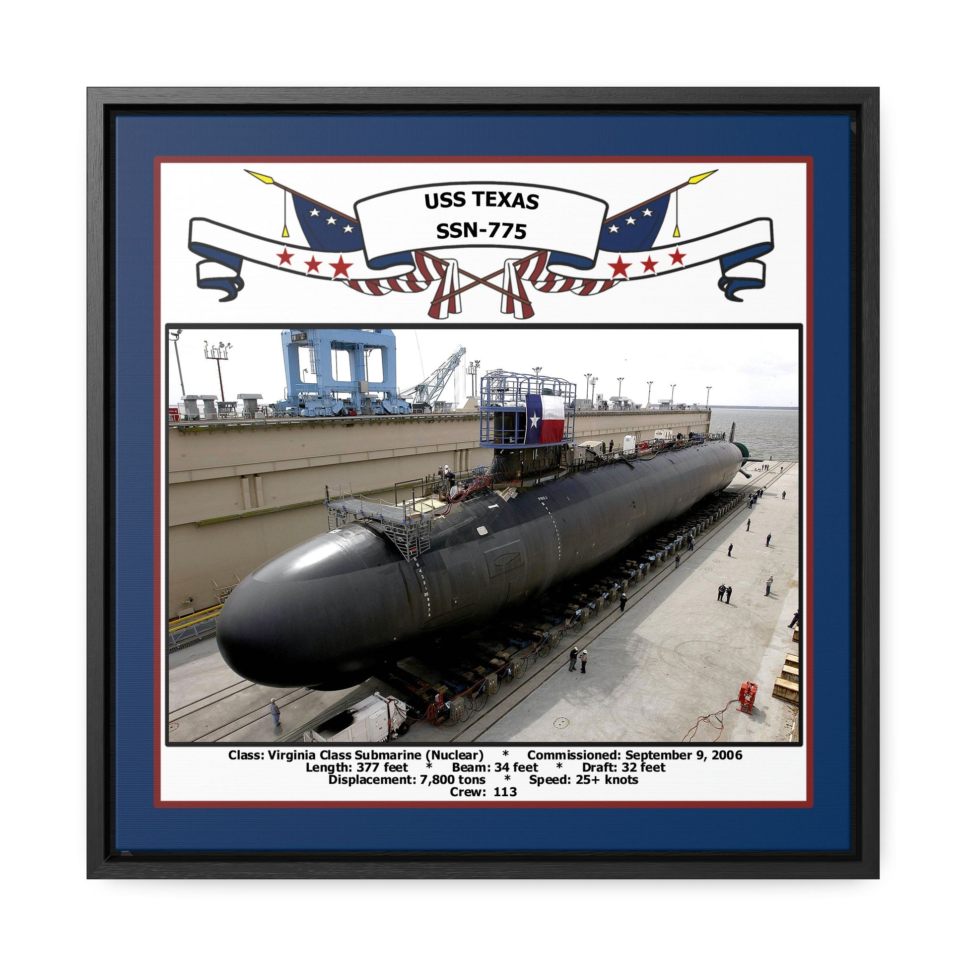 USS Texas SSN-775 Navy Floating Frame Photo Front View