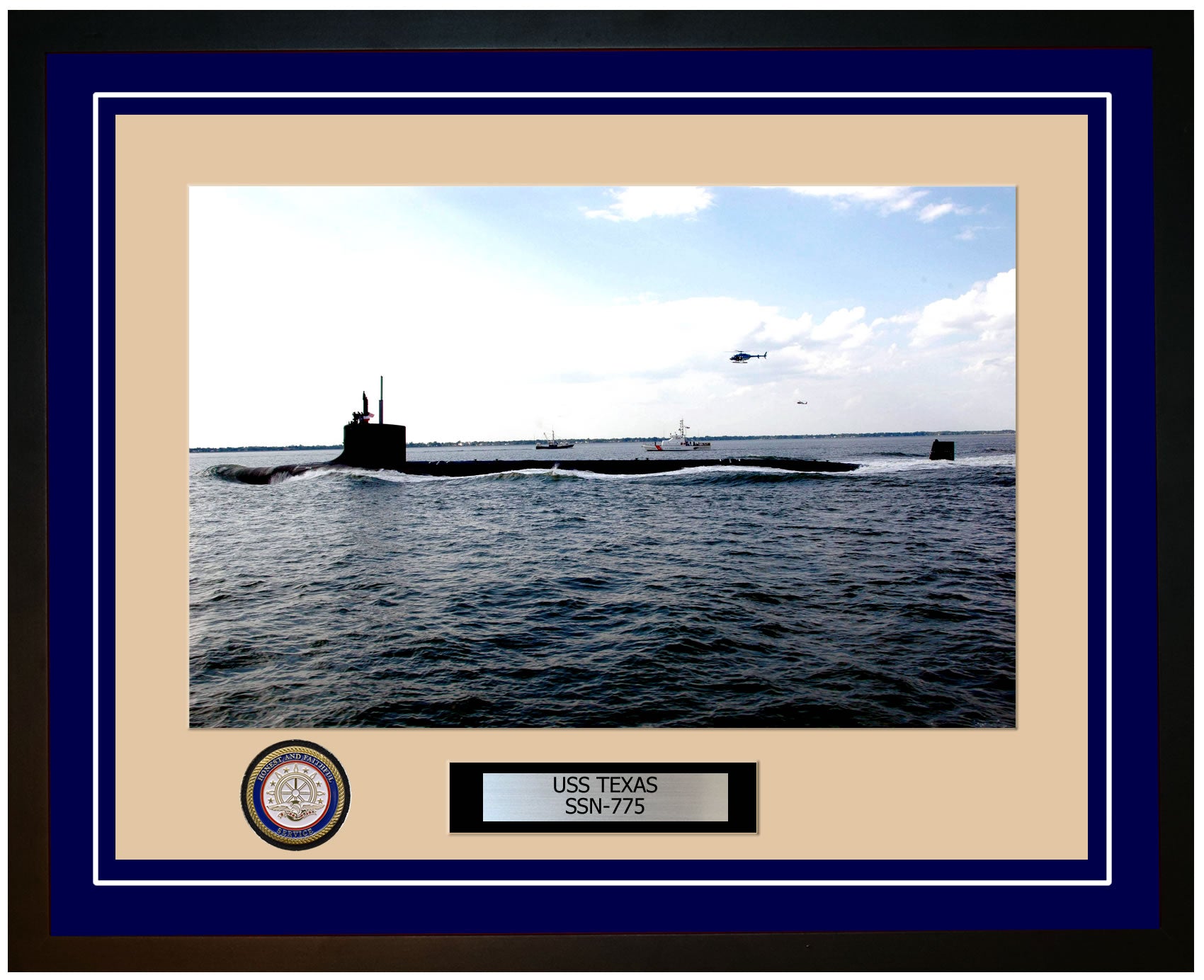 USS Texas SSN-775 Framed Navy Ship Photo Blue
