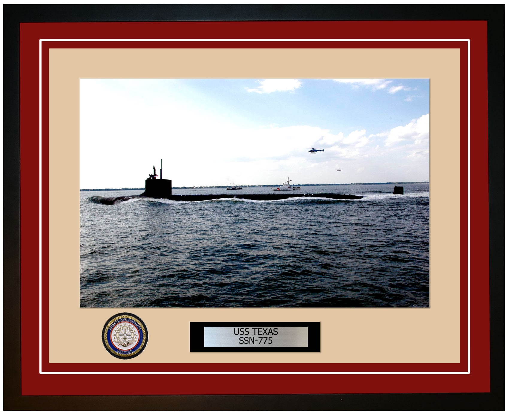 USS Texas SSN-775 Framed Navy Ship Photo Burgundy