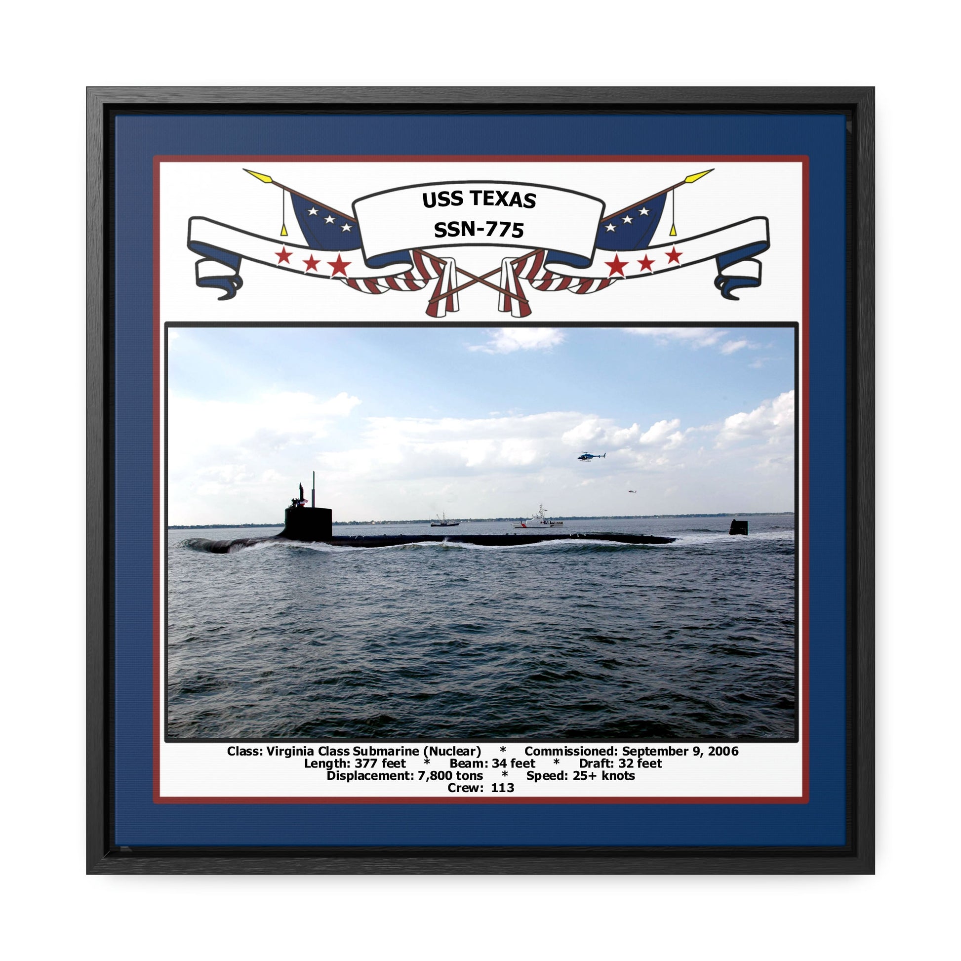 USS Texas SSN-775 Navy Floating Frame Photo Front View