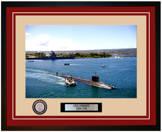 USS Hawaii SSN-776 Framed Navy Ship Photo Burgundy