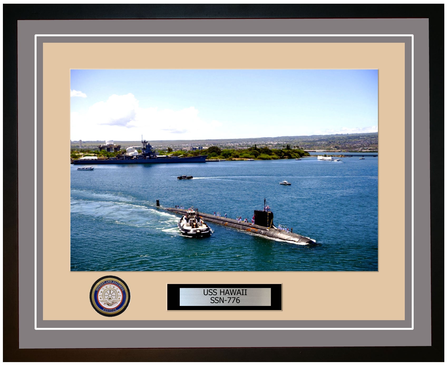 USS Hawaii SSN-776 Framed Navy Ship Photo Grey