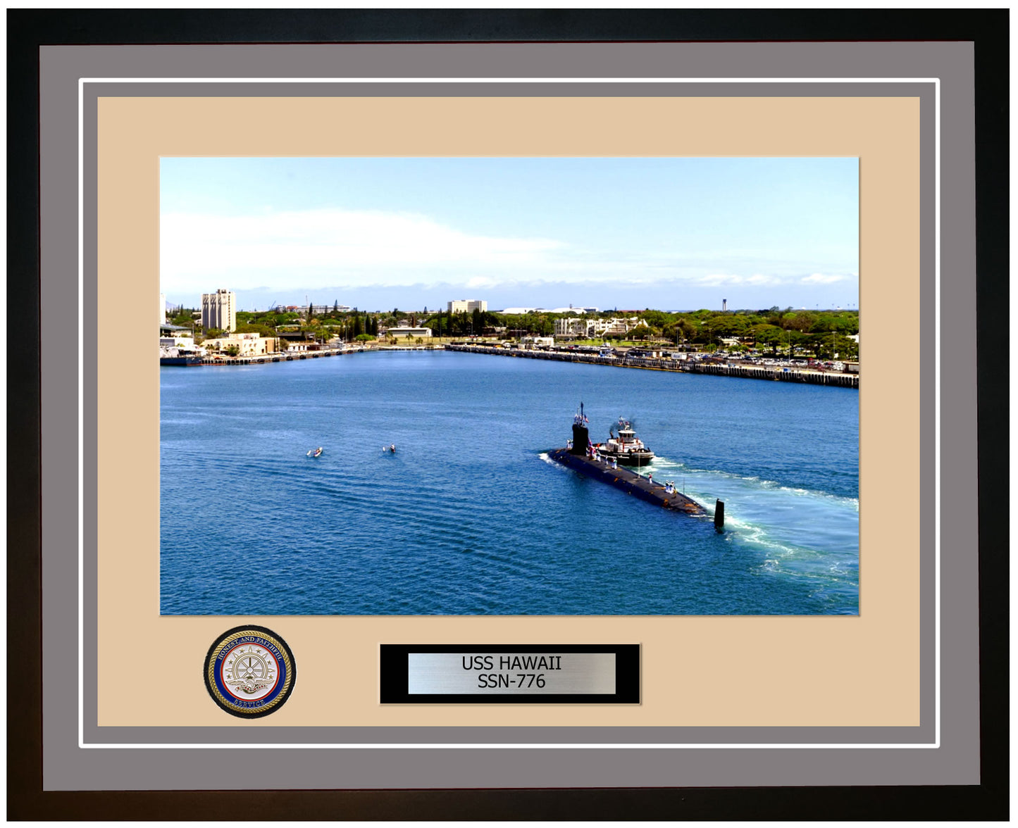 USS Hawaii SSN-776 Framed Navy Ship Photo Grey
