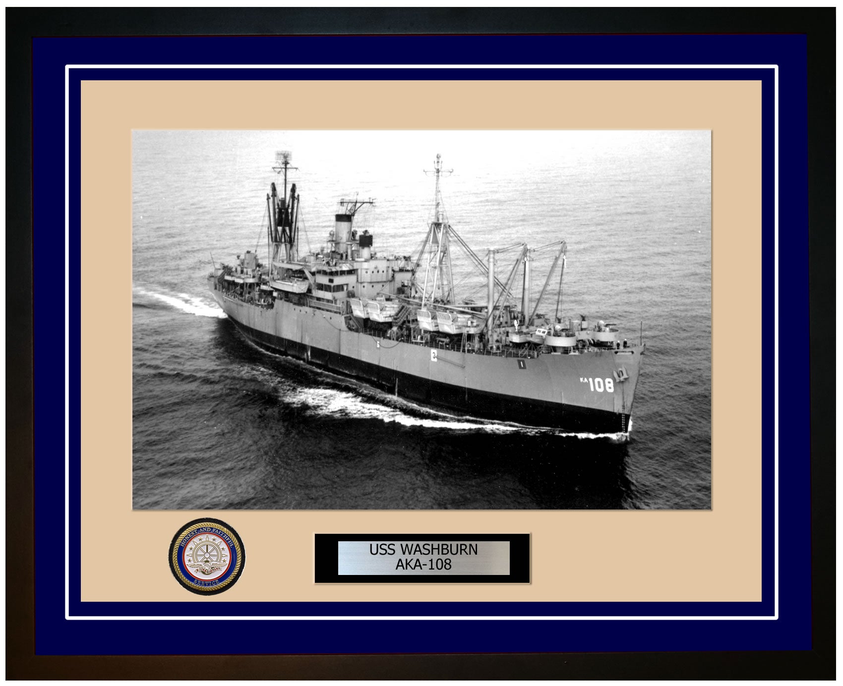 USS Washburn AKA-108 Framed Navy Ship Photo Blue