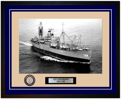 USS Washburn AKA-108 Framed Navy Ship Photo Blue
