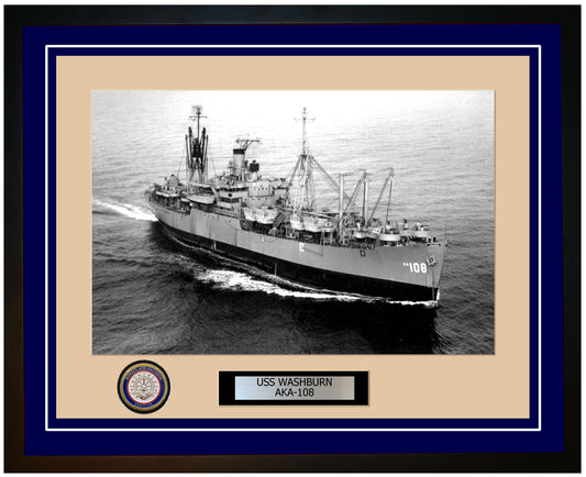 USS Washburn AKA-108 Framed Navy Ship Photo Blue