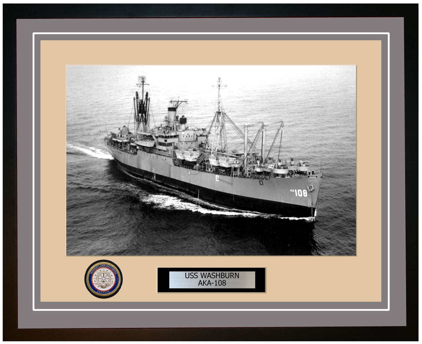 USS Washburn AKA-108 Framed Navy Ship Photo Grey