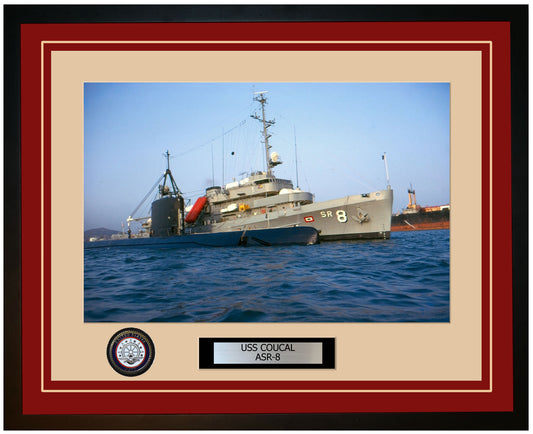 USS COUCAL ASR-8 Framed Navy Ship Photo Burgundy