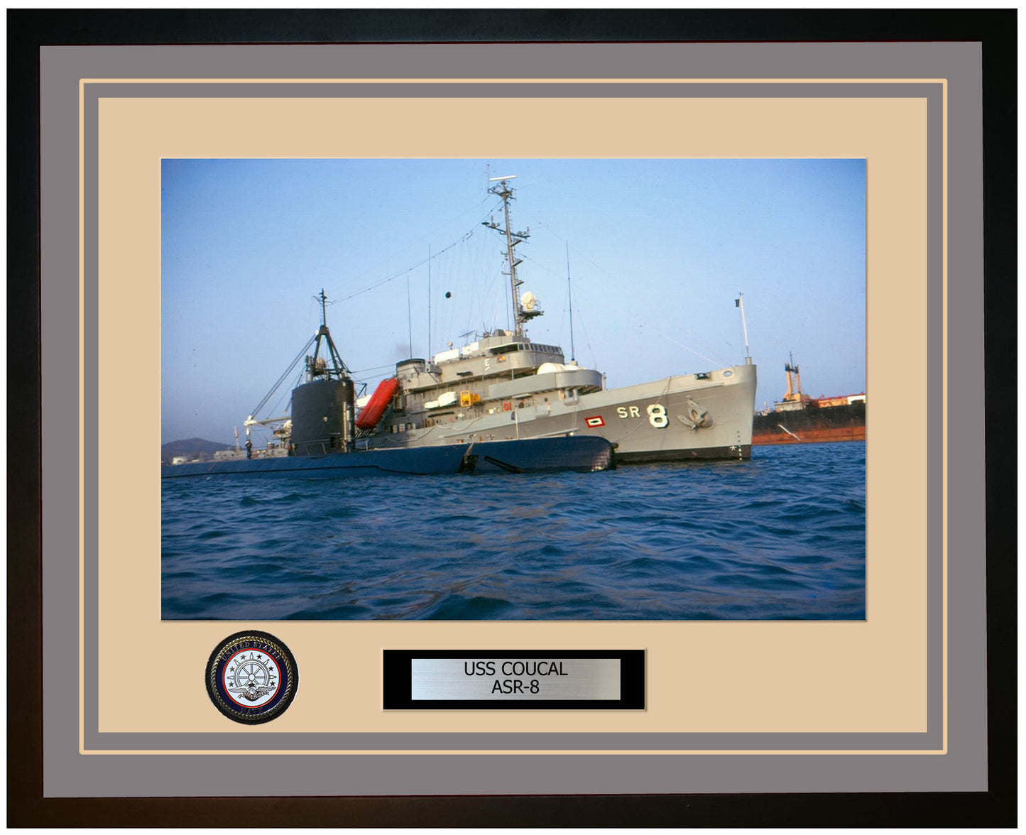USS COUCAL ASR-8 Framed Navy Ship Photo Grey