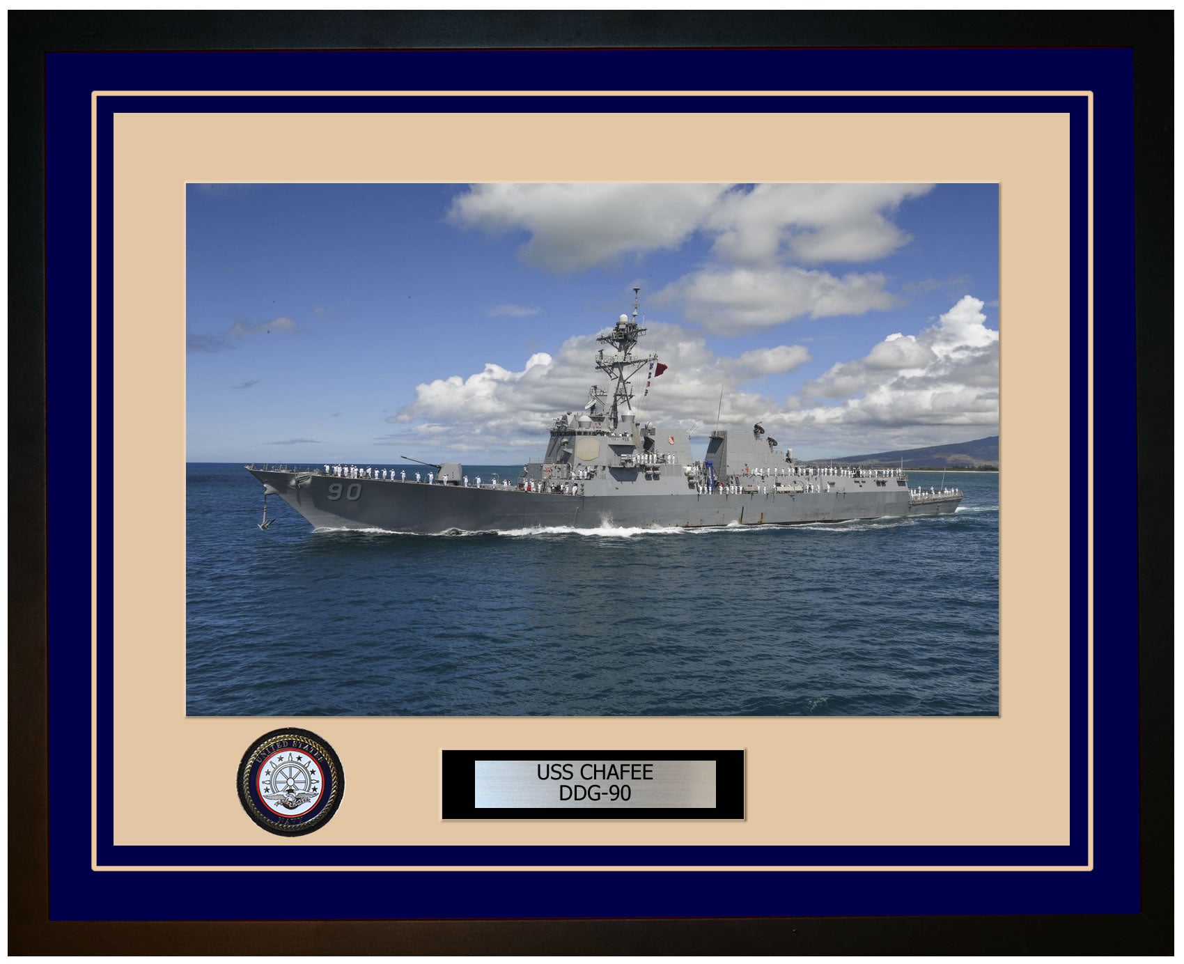 USS CHAFEE DDG-90 Framed Navy Ship Photo Blue