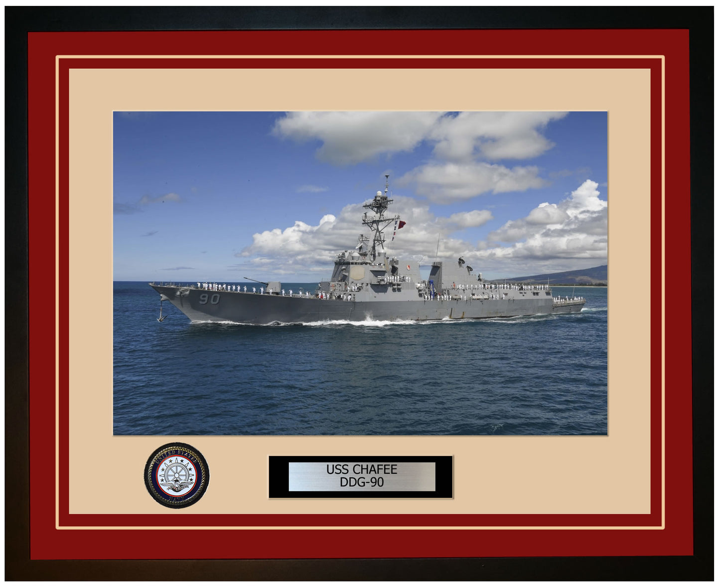 USS CHAFEE DDG-90 Framed Navy Ship Photo Burgundy