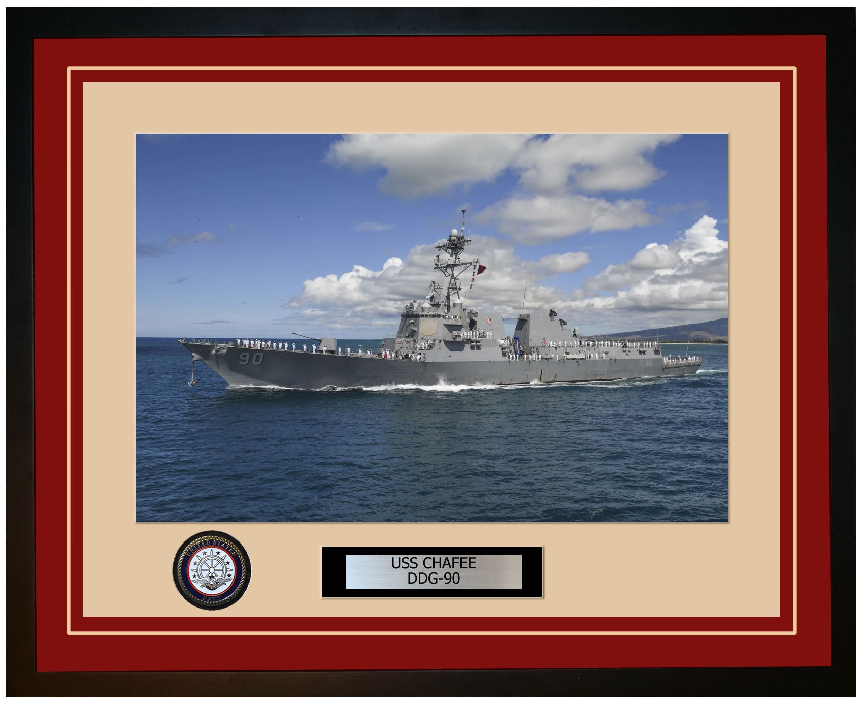 USS CHAFEE DDG-90 Framed Navy Ship Photo Burgundy