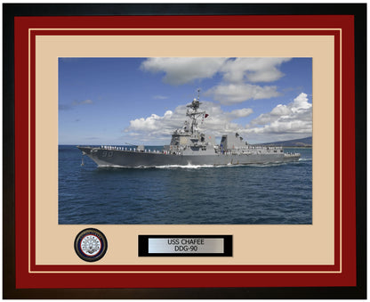 USS CHAFEE DDG-90 Framed Navy Ship Photo Burgundy