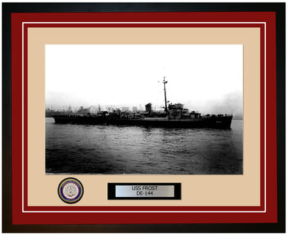 USS Frost DE-144 Framed Navy Ship Photo Burgundy