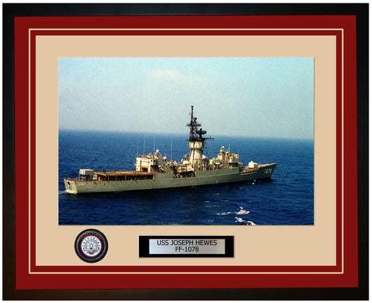 USS JOSEPH HEWES FF-1078 Framed Navy Ship Photo Burgundy