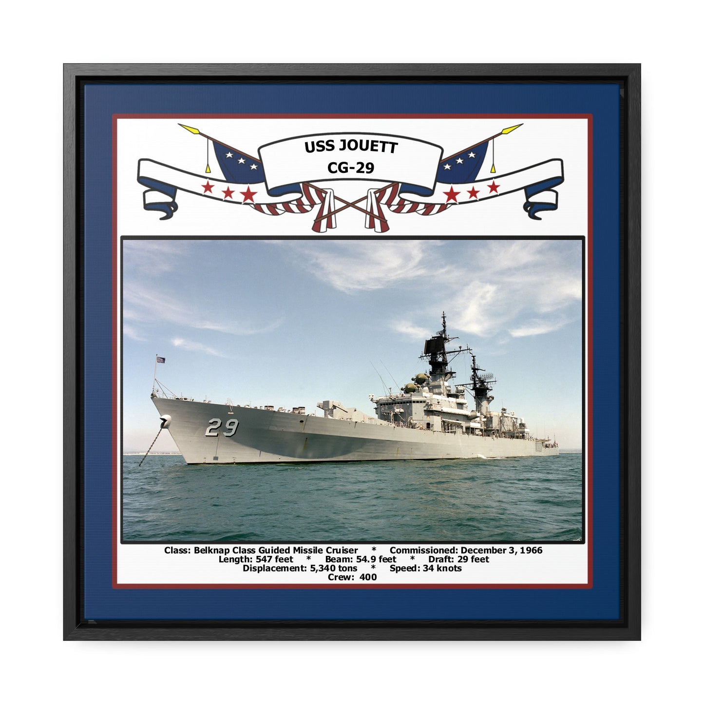 USS Jouett CG-29 Navy Floating Frame Photo Front View