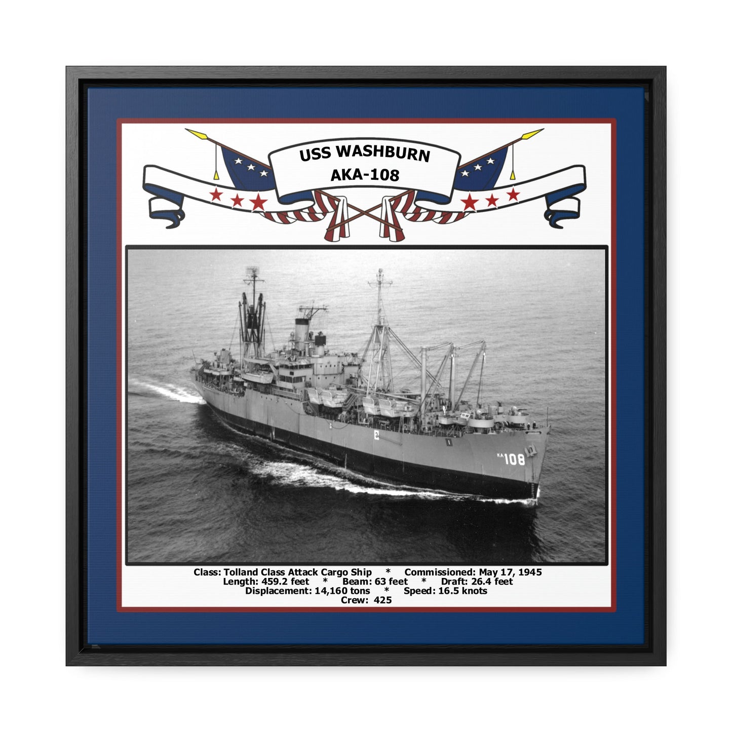 USS Washburn AKA-108 Navy Floating Frame Photo Front View