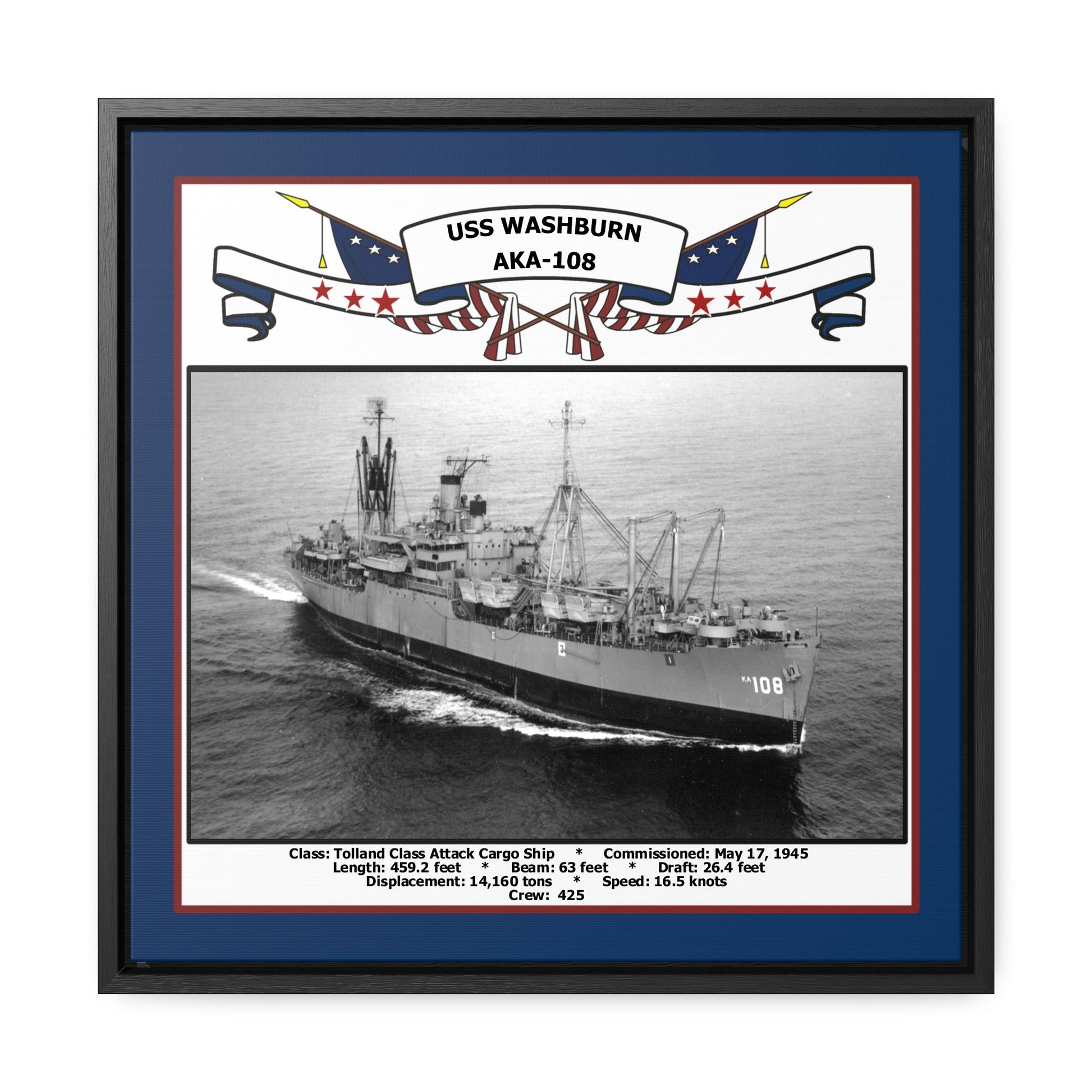 USS Washburn AKA-108 Navy Floating Frame Photo Front View