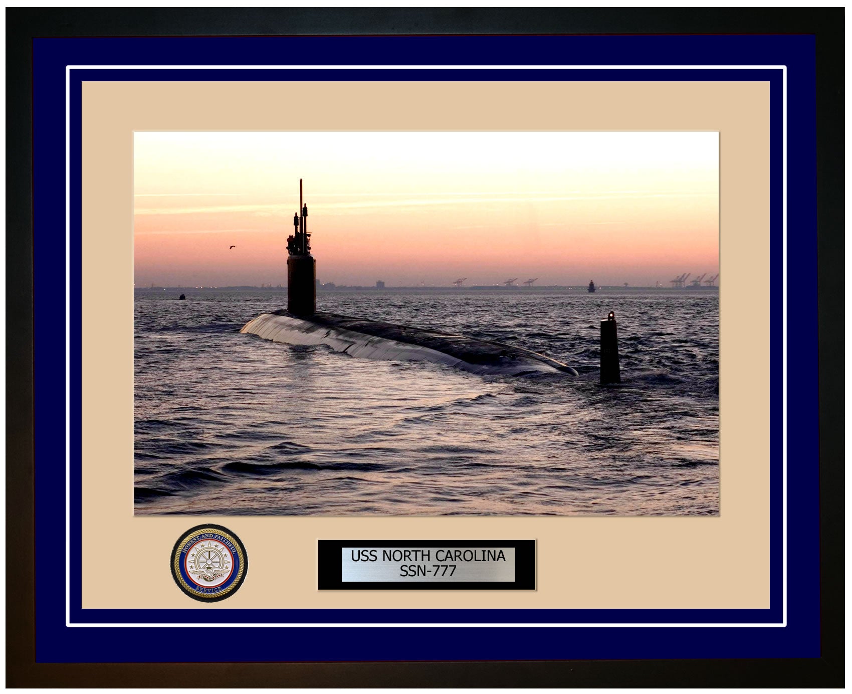 USS North Carolina SSN-777 Framed Navy Ship Photo Blue