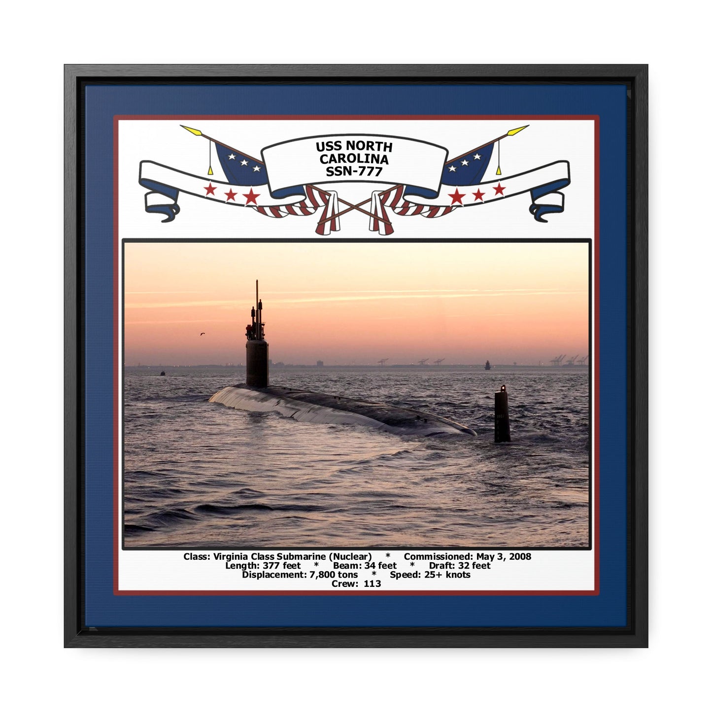 USS North Carolina SSN-777 Navy Floating Frame Photo Front View