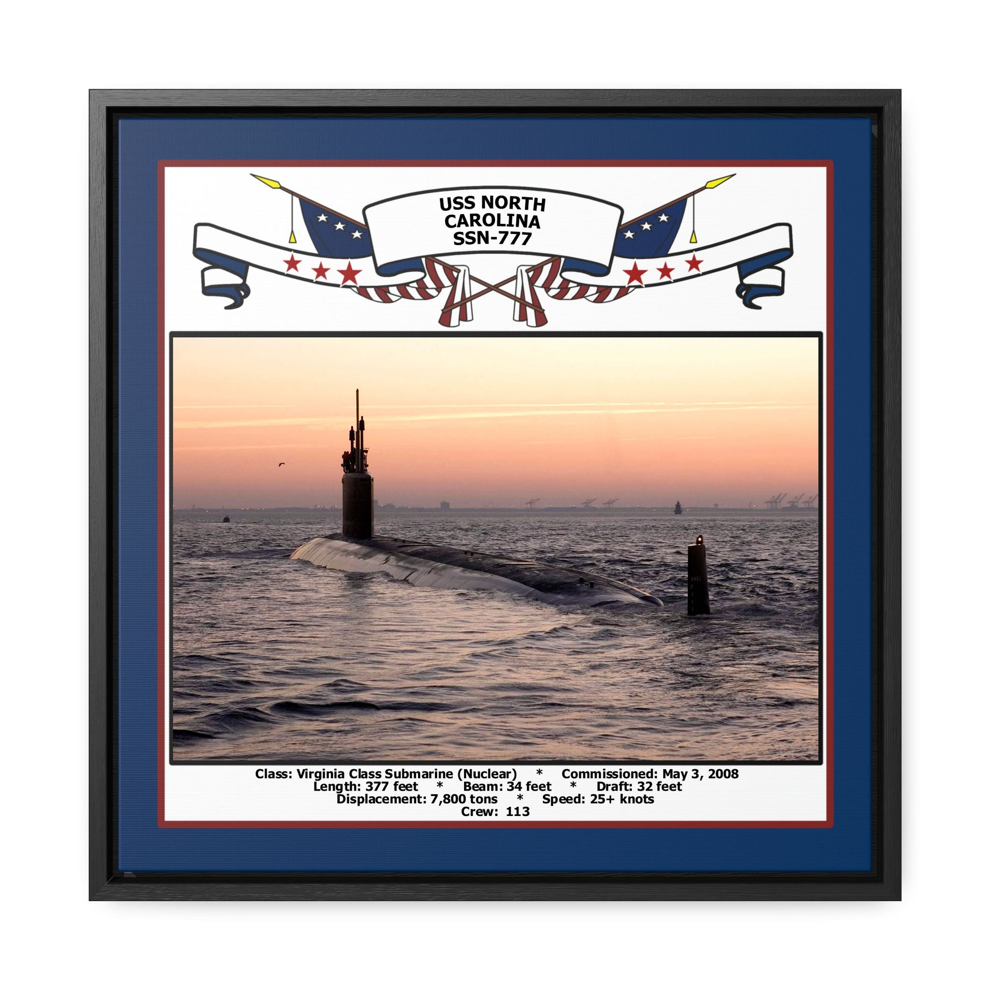 USS North Carolina SSN-777 Navy Floating Frame Photo Front View