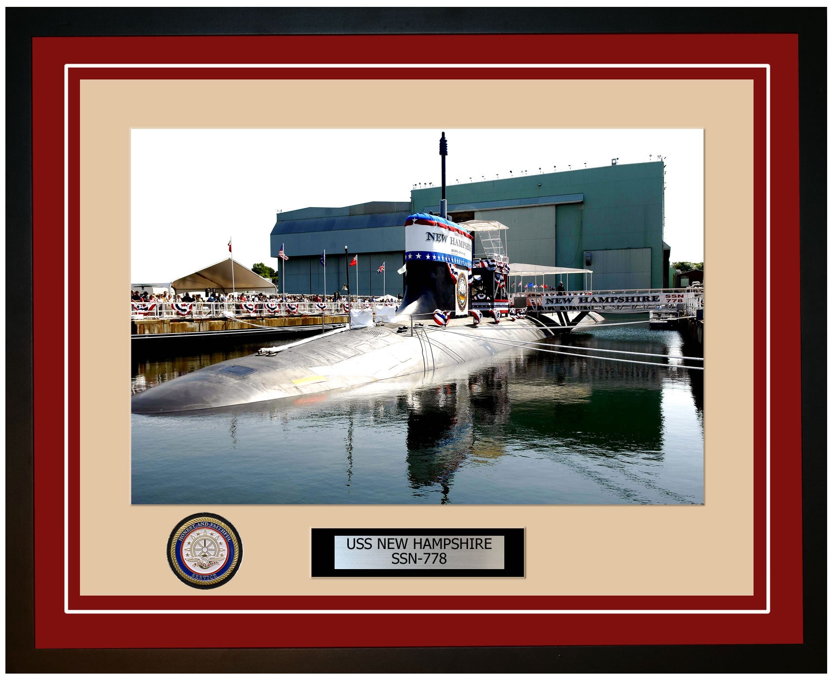 USS New Hampshire SSN-778 Framed Navy Ship Photo Burgundy