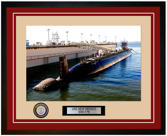 USS New Mexico SSN-779 Framed Navy Ship Photo Burgundy