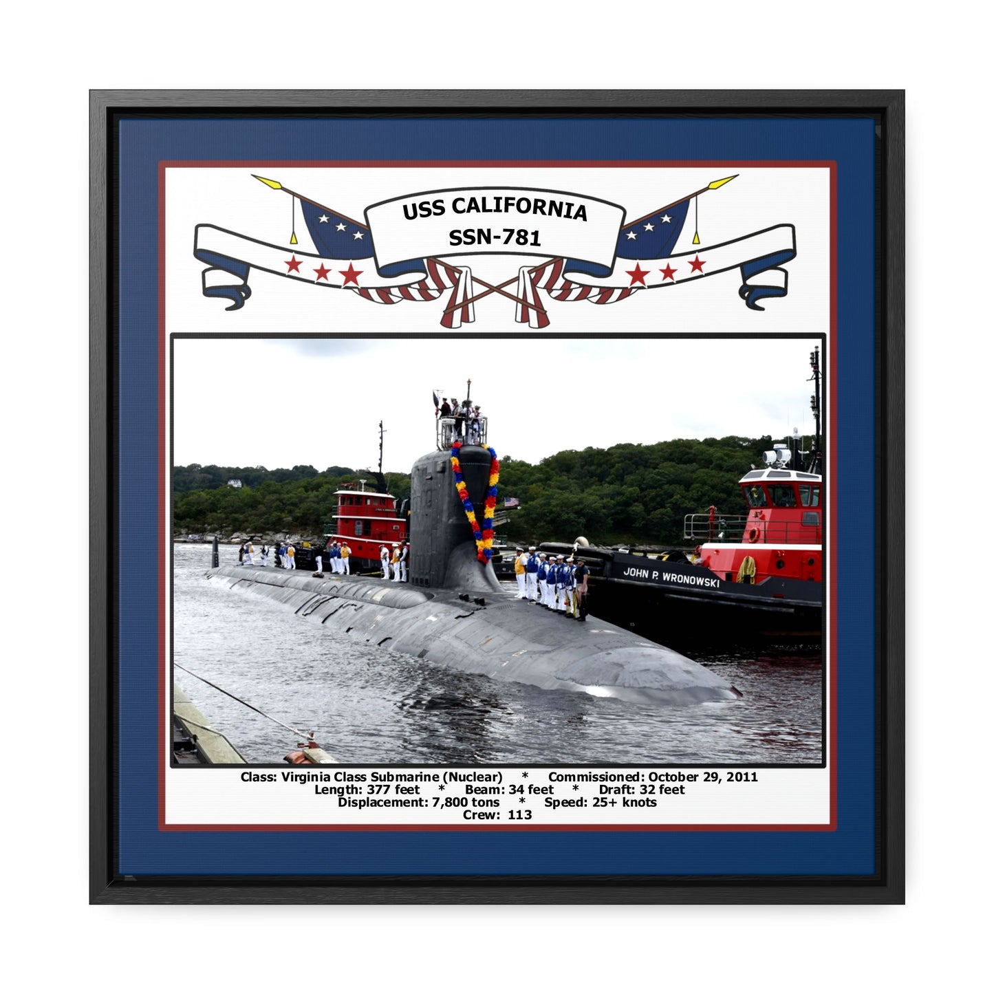 USS California SSN-781 Navy Floating Frame Photo Front View
