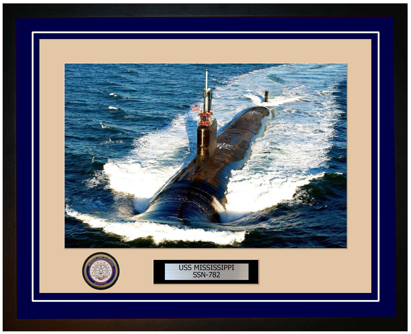 USS Mississippi SSN-782 Framed Navy Ship Photo Blue