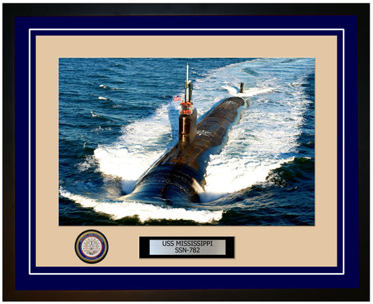 USS Mississippi SSN-782 Framed Navy Ship Photo Blue